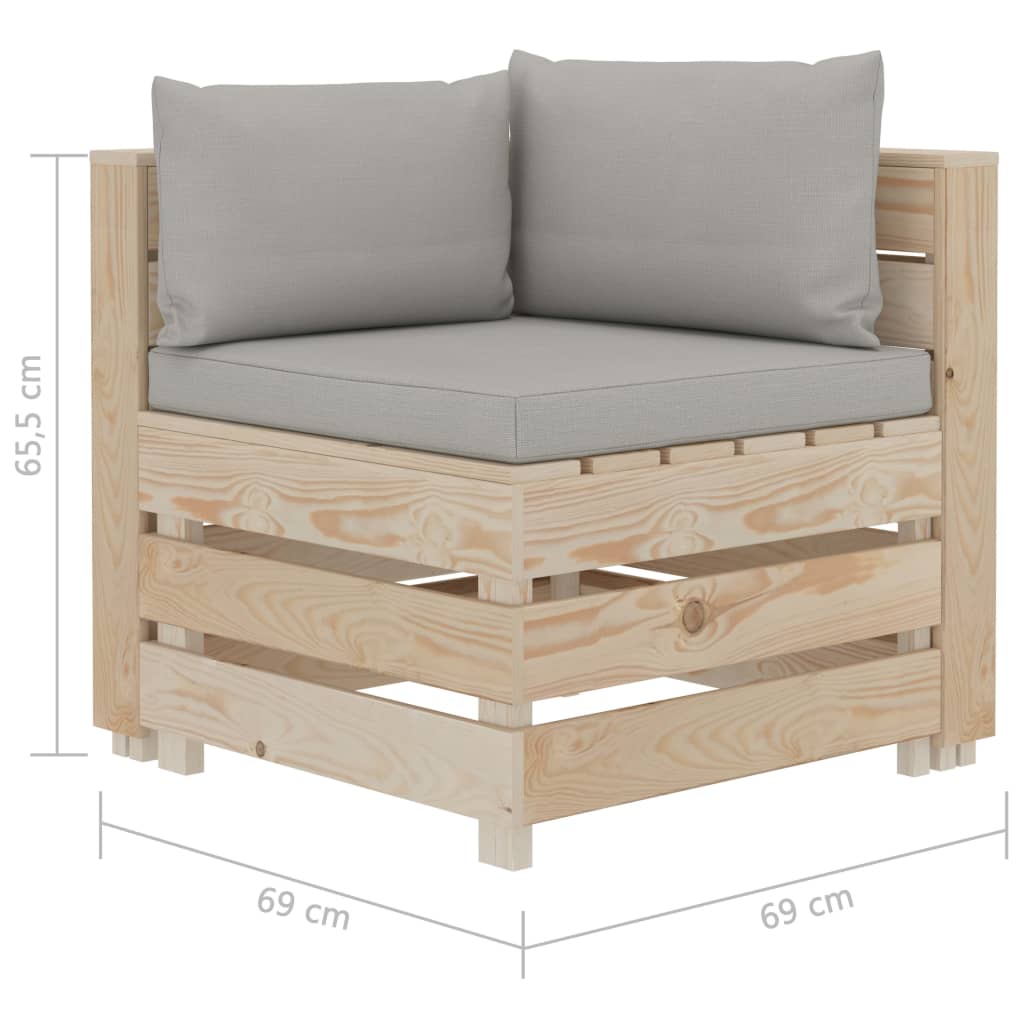 vidaXL Kampinė sodo sofa iš palečių su taupe pagalvėmis, mediena