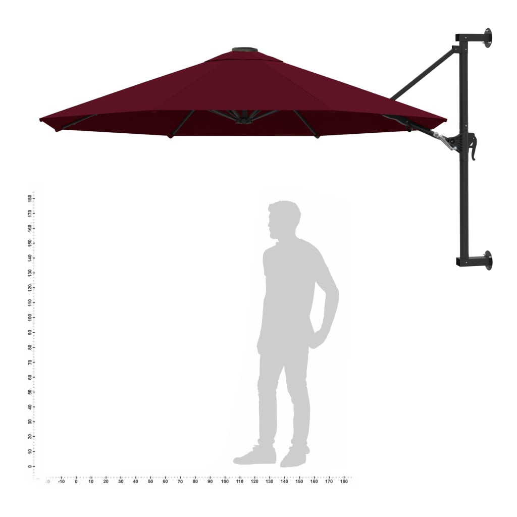 vidaXL Montuojamas skėtis su metaliniu stulpu, tamsiai raudonas, 300cm