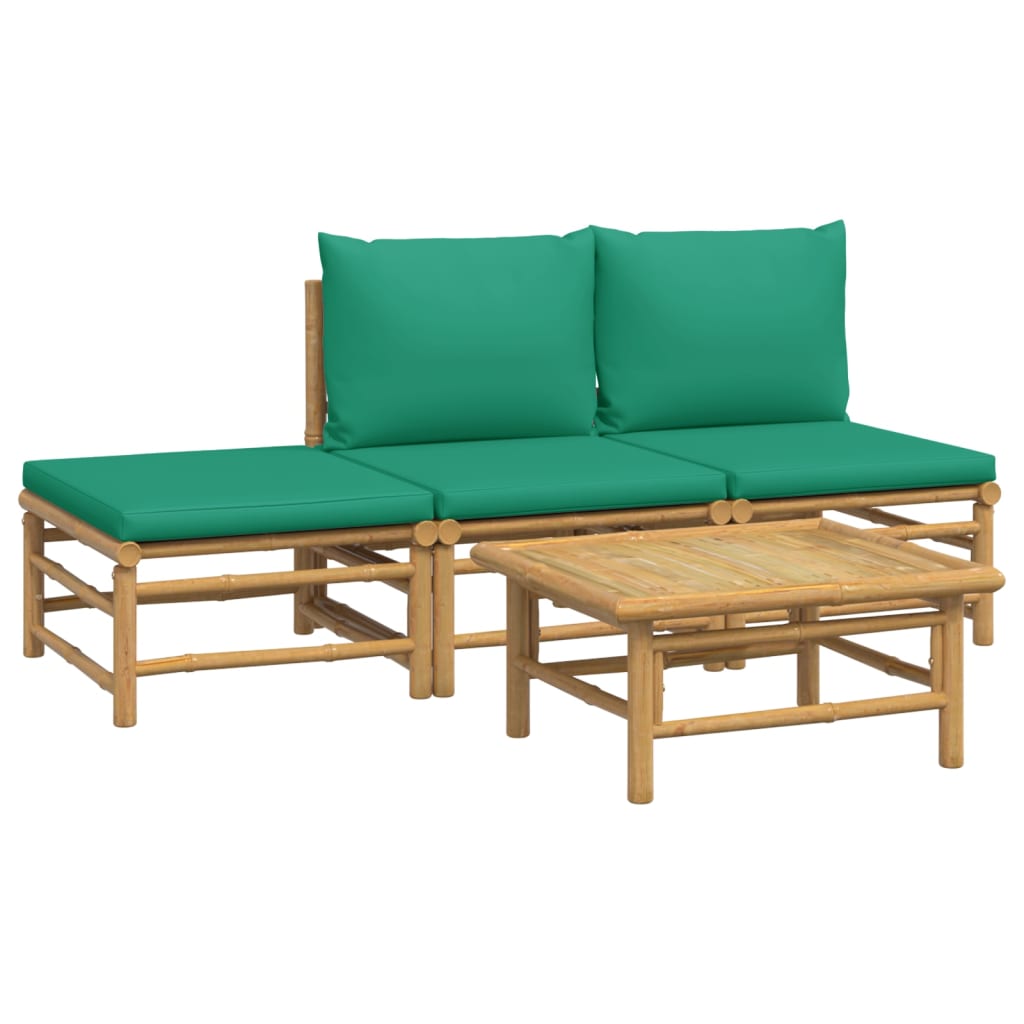 vidaXL Sodo komplektas su žaliomis pagalvėlėmis, 4 dalių, bambukas