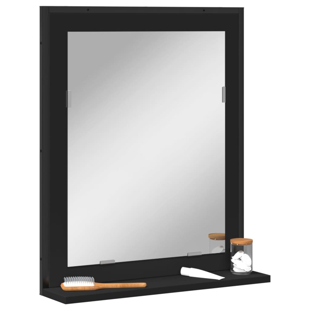 vidaXL Vonios veidrodis su lentyna, juodas, 50x12x60cm, mediena