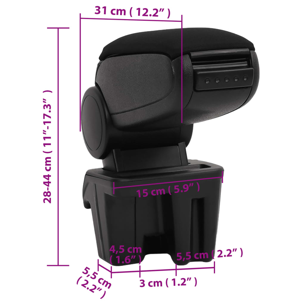 vidaXL Automobilio porankis, juodos spalvos, 15x31x(28–44)cm, ABS