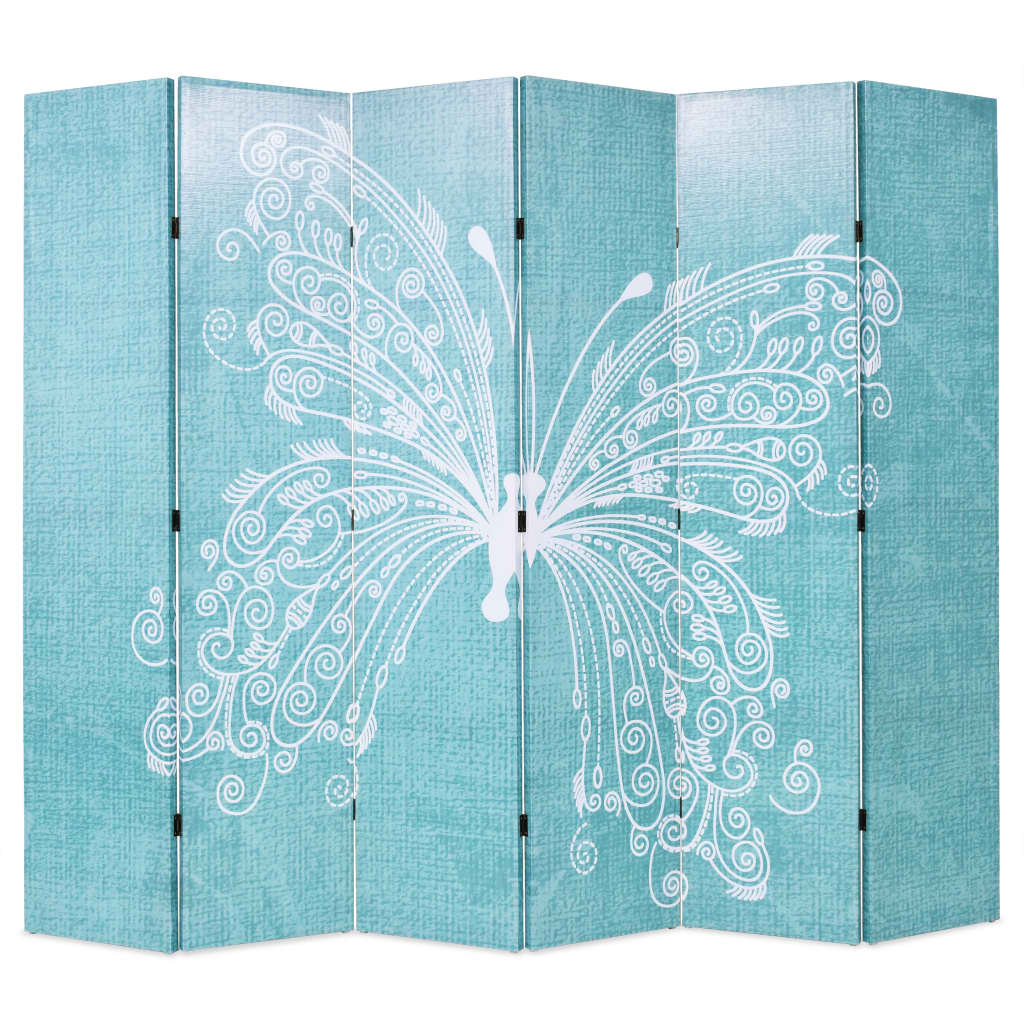 vidaXL Kambario pertvara, sulankst. 228x170cm, drugelio rašt., mėlyna