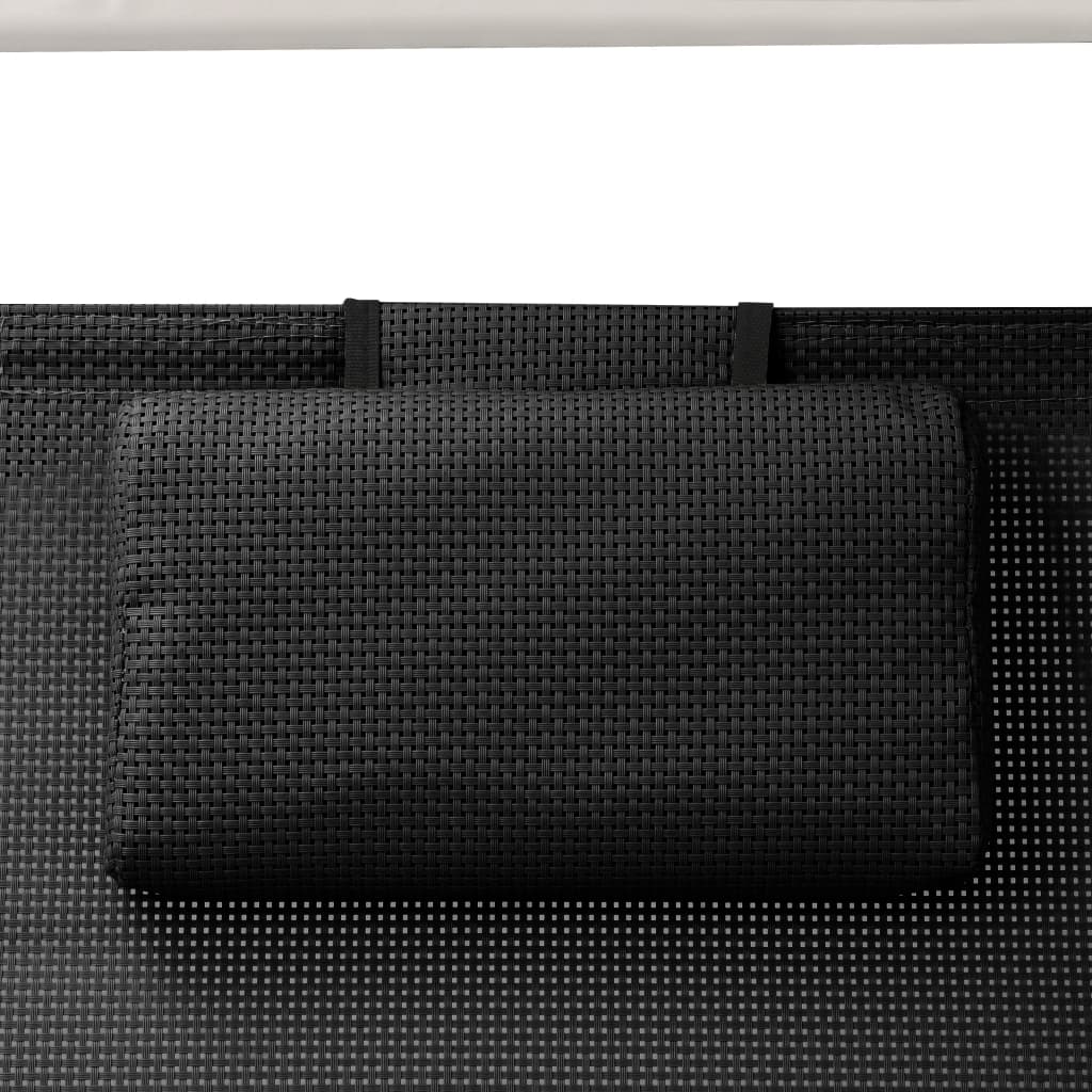 vidaXL Dvivietis saulės gultas su stogeliu, juodas, tekstilenas