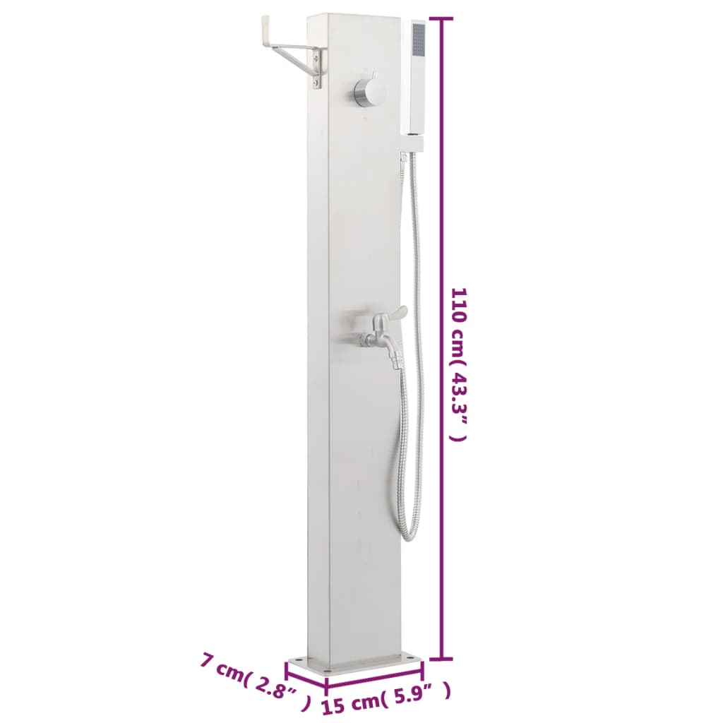 vidaXL Sodo dušo maišytuvas, 110cm, nerūdijantis plienas