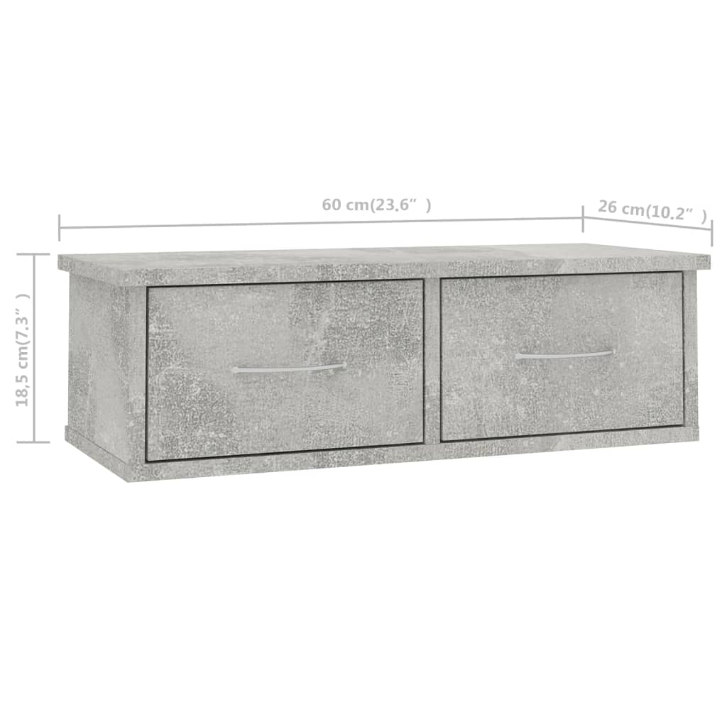 vidaXL Sieninė lentyna su stalčiais, betono, 60x26x18,5cm, mediena