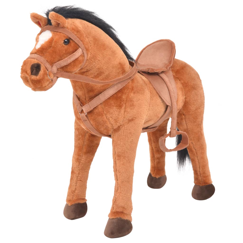 vidaXL Stovintis žaislas žirgas, rudos spalvos, pliušas