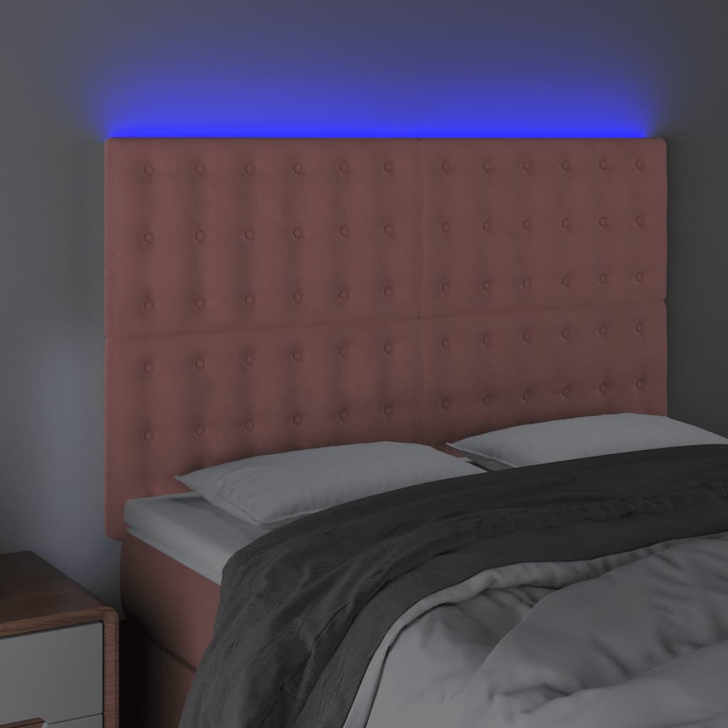 vidaXL Galvūgalis su LED, rožinės spalvos, 144x5x118/128cm, aksomas