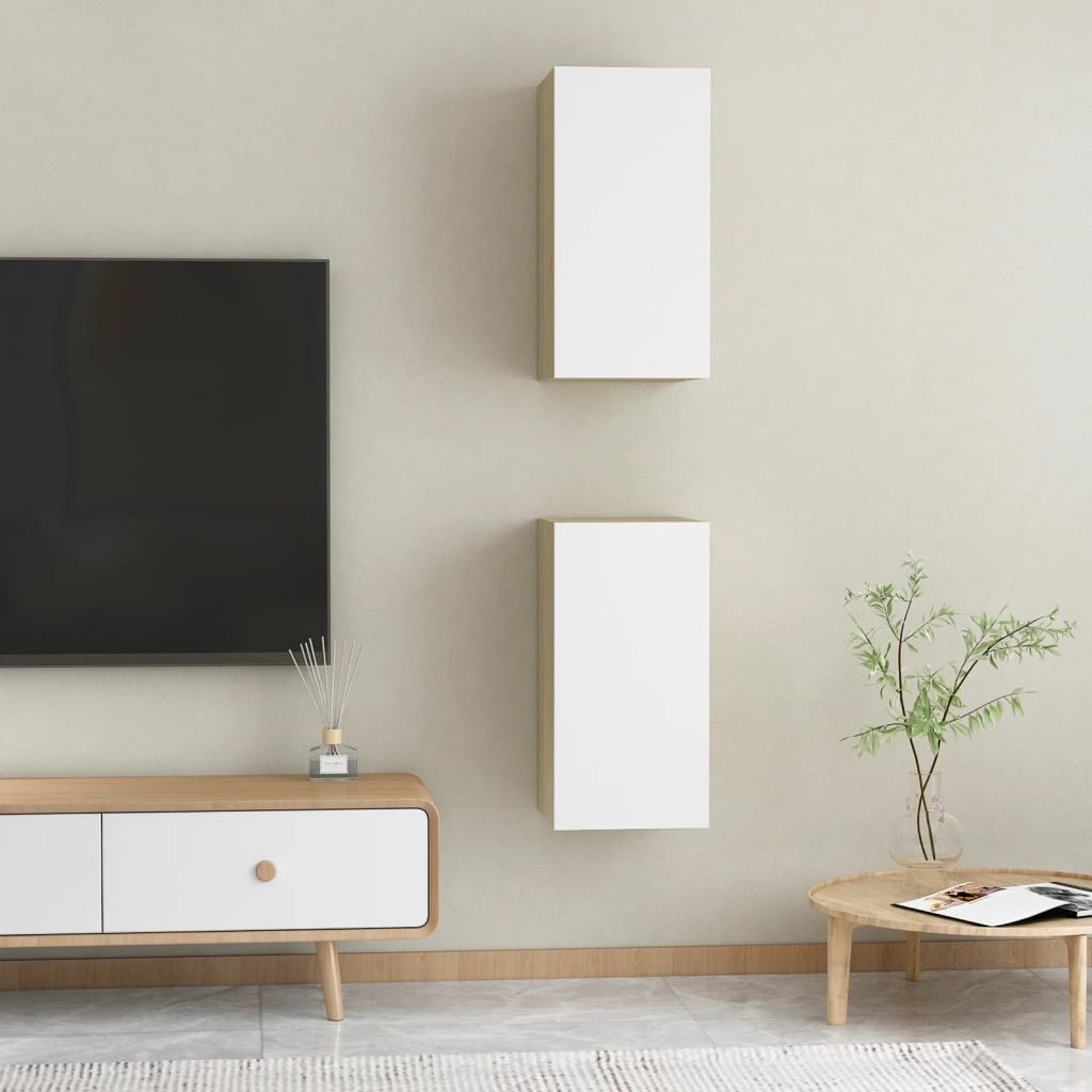 vidaXL TV spintelės, 2vnt., baltos ir ąžuolo, 30,5x30x60cm, mediena