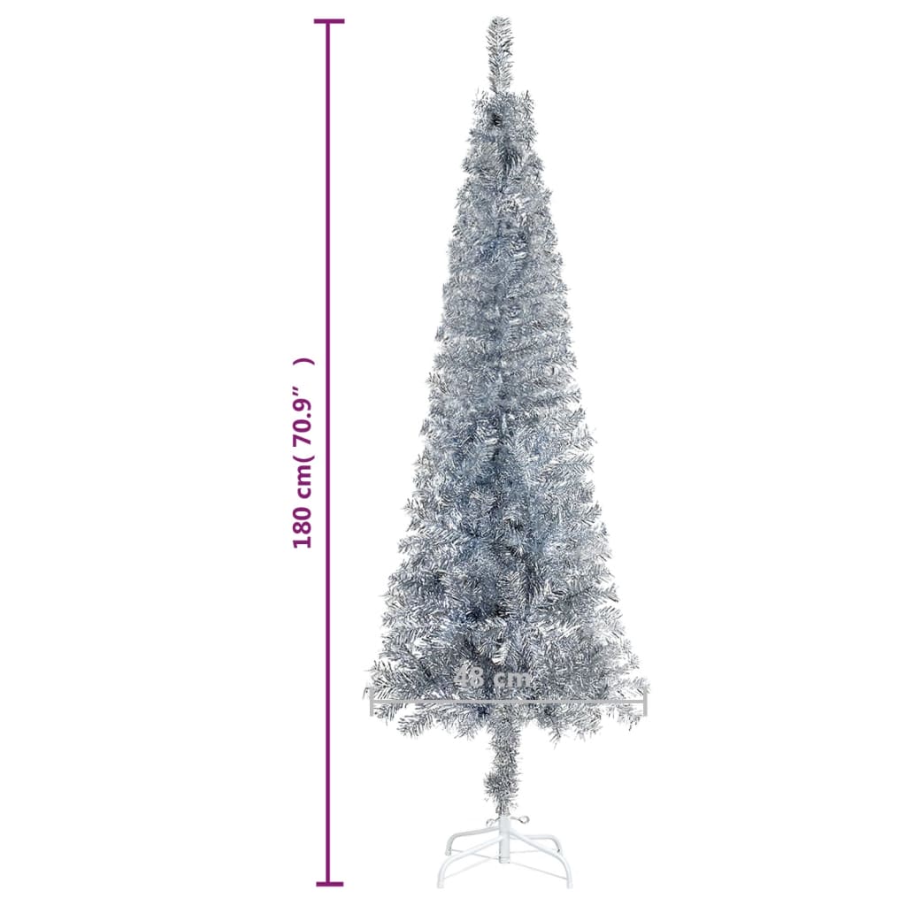 vidaXL Siauria Kalėdų eglutė, sidabrinės spalvos, 180cm