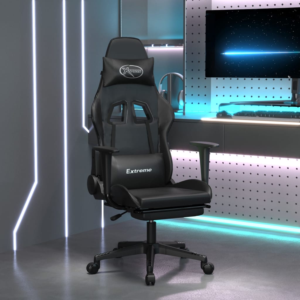 vidaXL Masažinė žaidimų kėdė su pakoja, juodos spalvos, dirbtinė oda