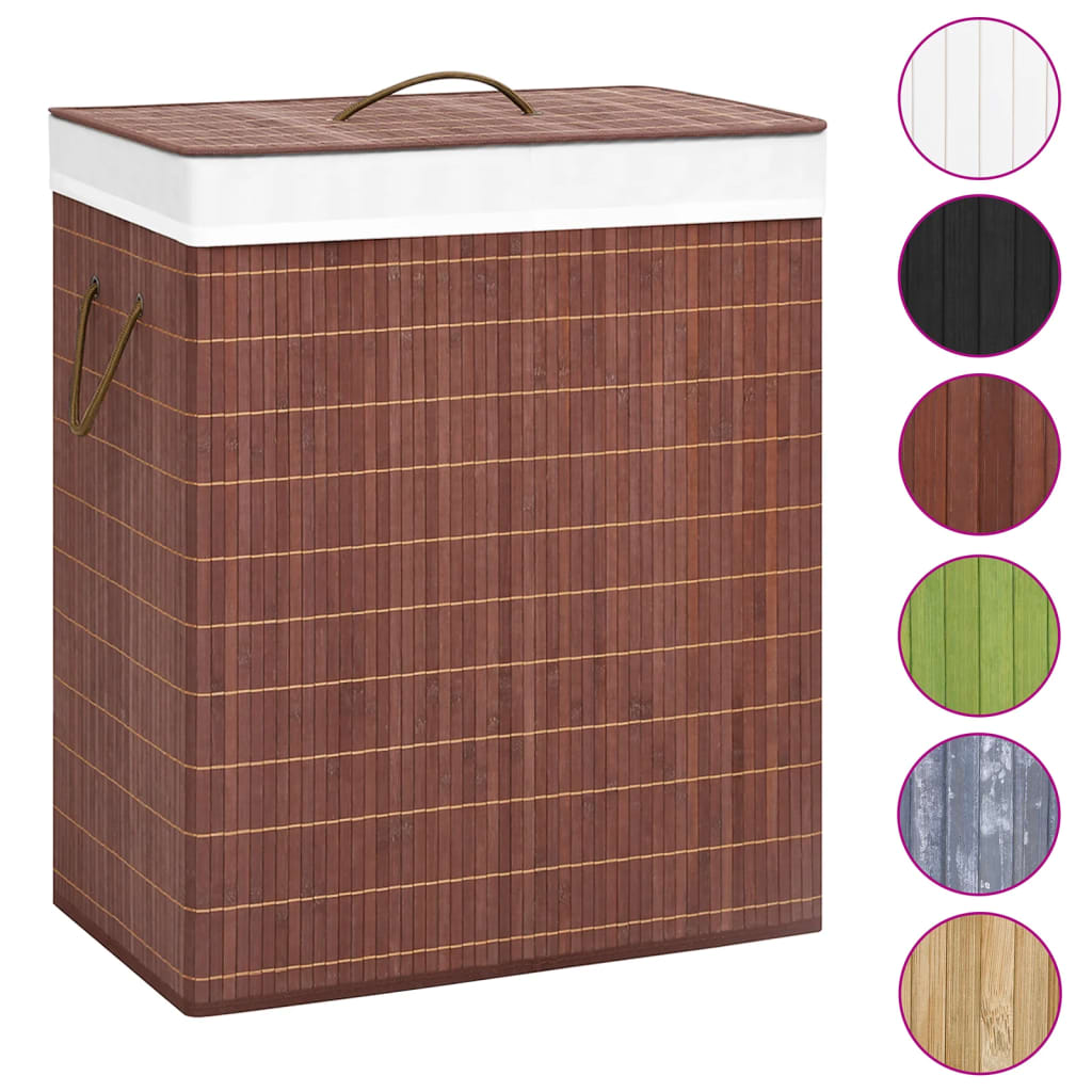 vidaXL Skalbinių krepšys su 2 skyriais, rudos spalvos, bambukas, 100l
