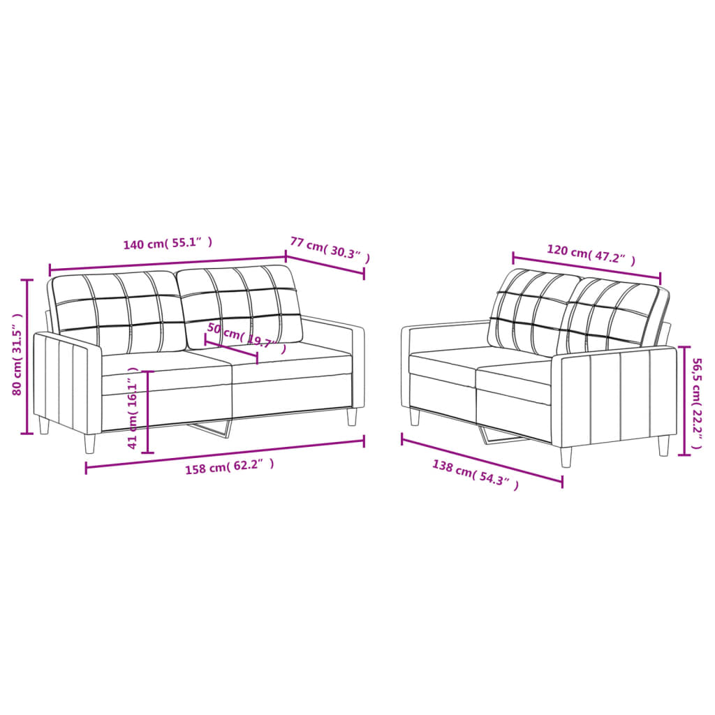 vidaXL Sofos komplektas su pagalvėlėmis, 2 dalių, juodas, audinys