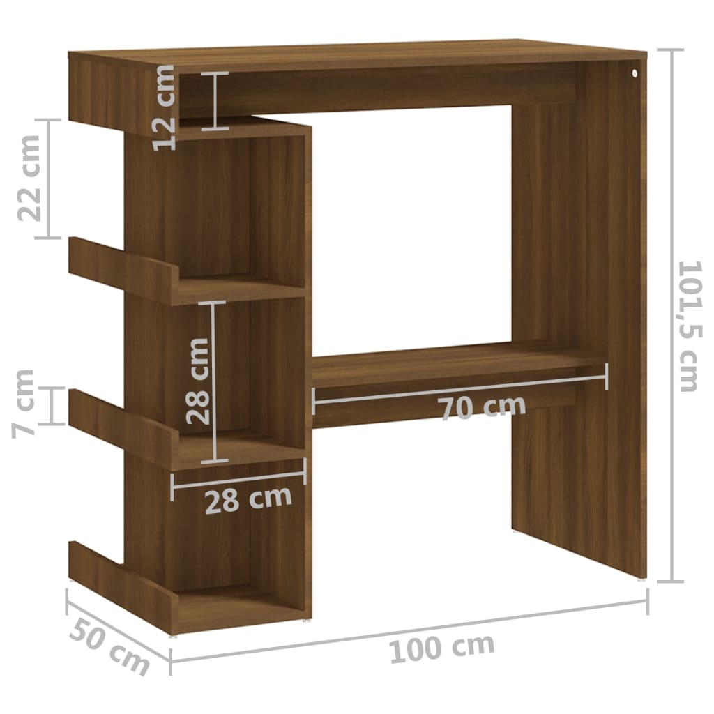 vidaXL Baro stalas su lentyna, rudas ąžuolo, 100x50x101,5cm, MDP