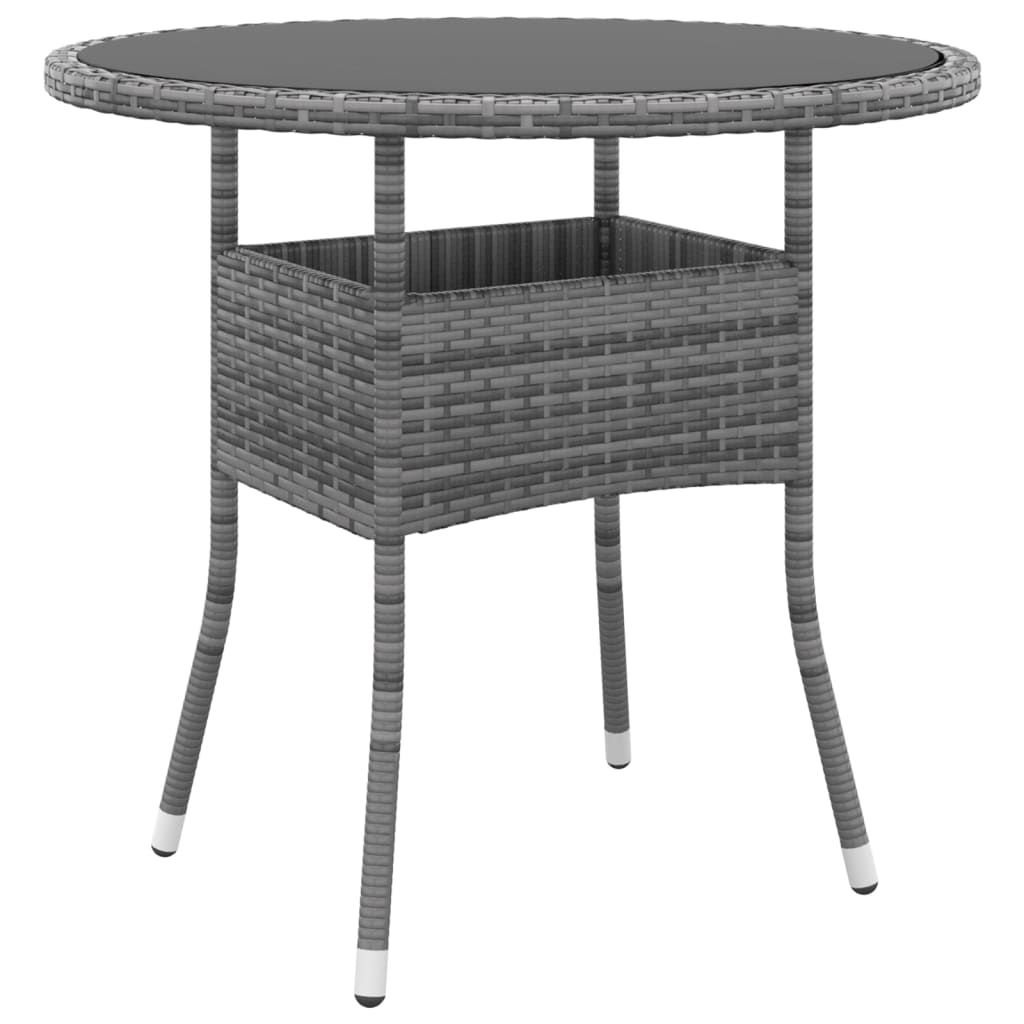 vidaXL Sodo stalas, pilkas, 80x75cm, grūdintas stiklas/poliratanas