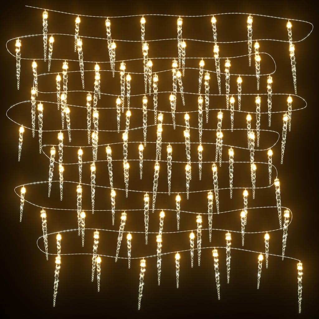 vidaXL Kalėdinė girlianda varvekliai, 100 šiltų baltų LED, akrilas/PVC