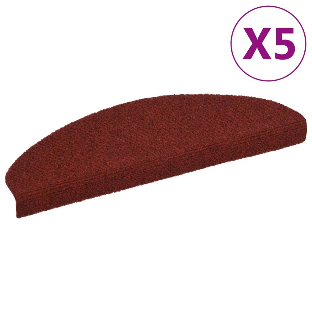 vidaXL Lipnūs laiptų kilimėliai, 5vnt., raudonos spalvos, 65x21x4cm