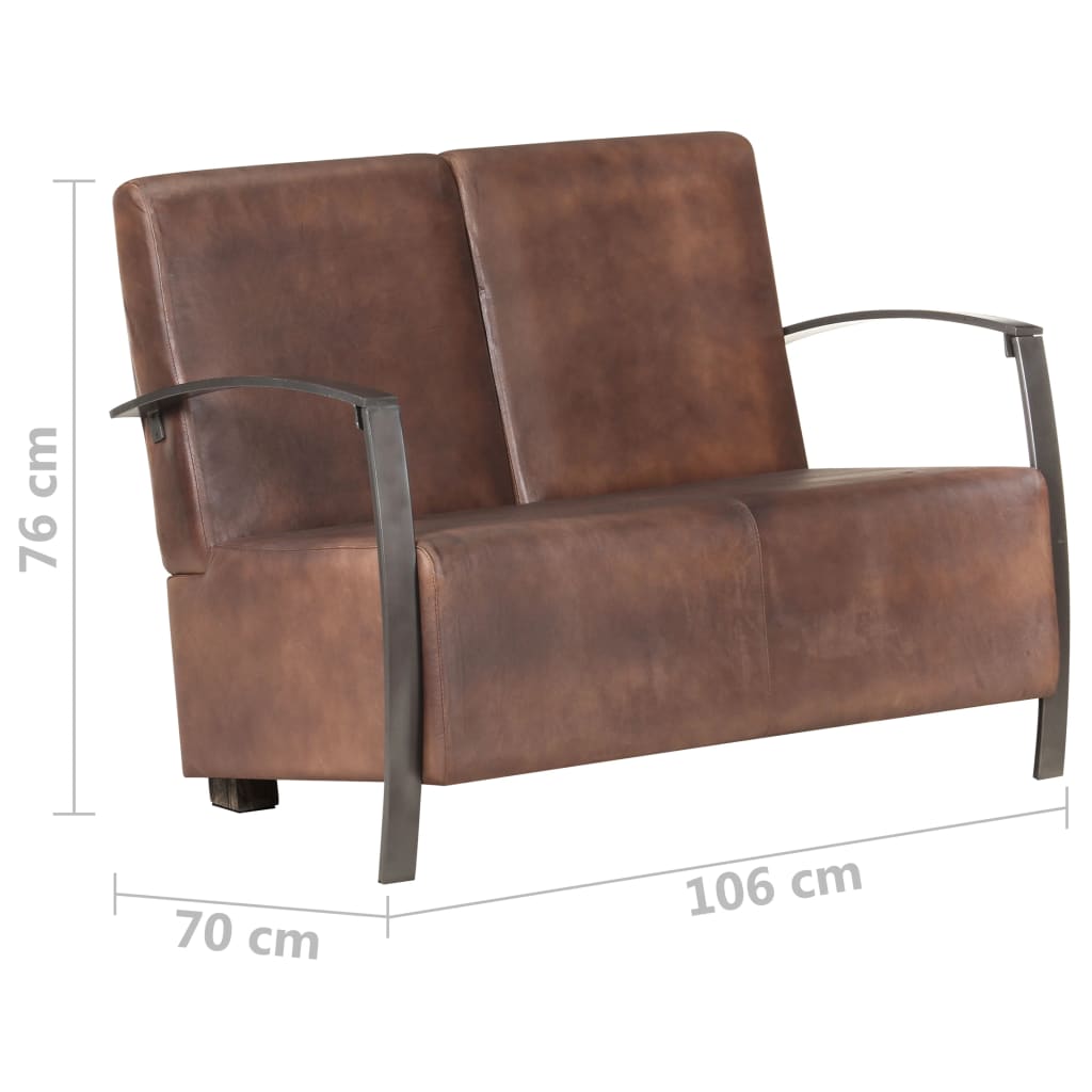 vidaXL Dvivietė sofa, baltintos rudos spalvos, tikra oda