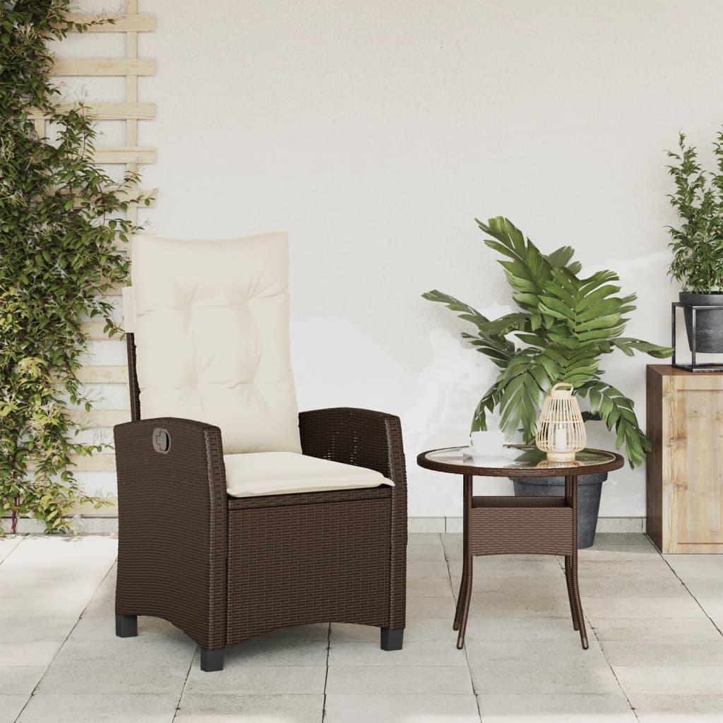 vidaXL Atlošiama sodo kėdė su pagalvėlėmis, ruda, poliratanas