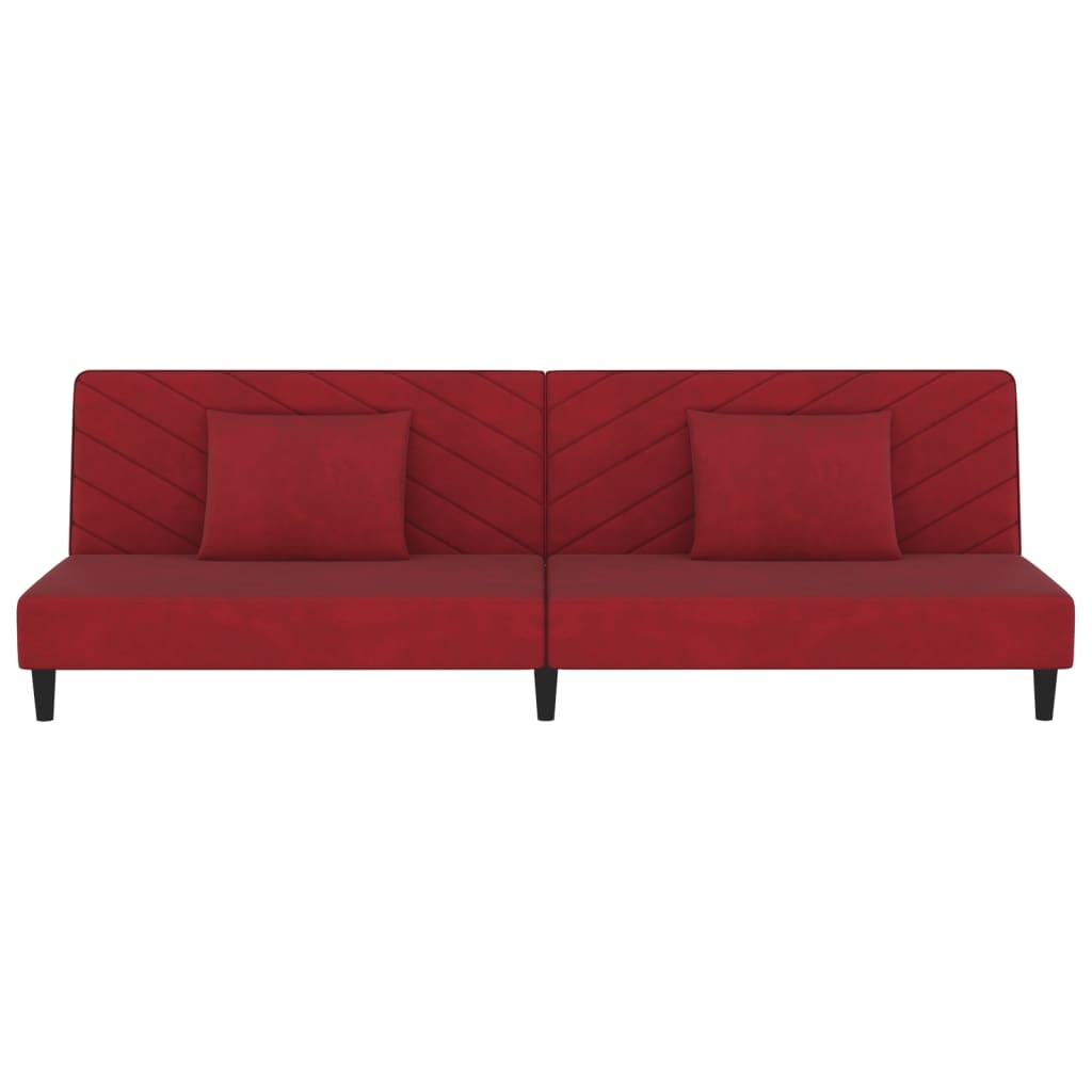 vidaXL Dvivietė sofa-lova su dvejomis pagalvėmis, vyno, aksomas