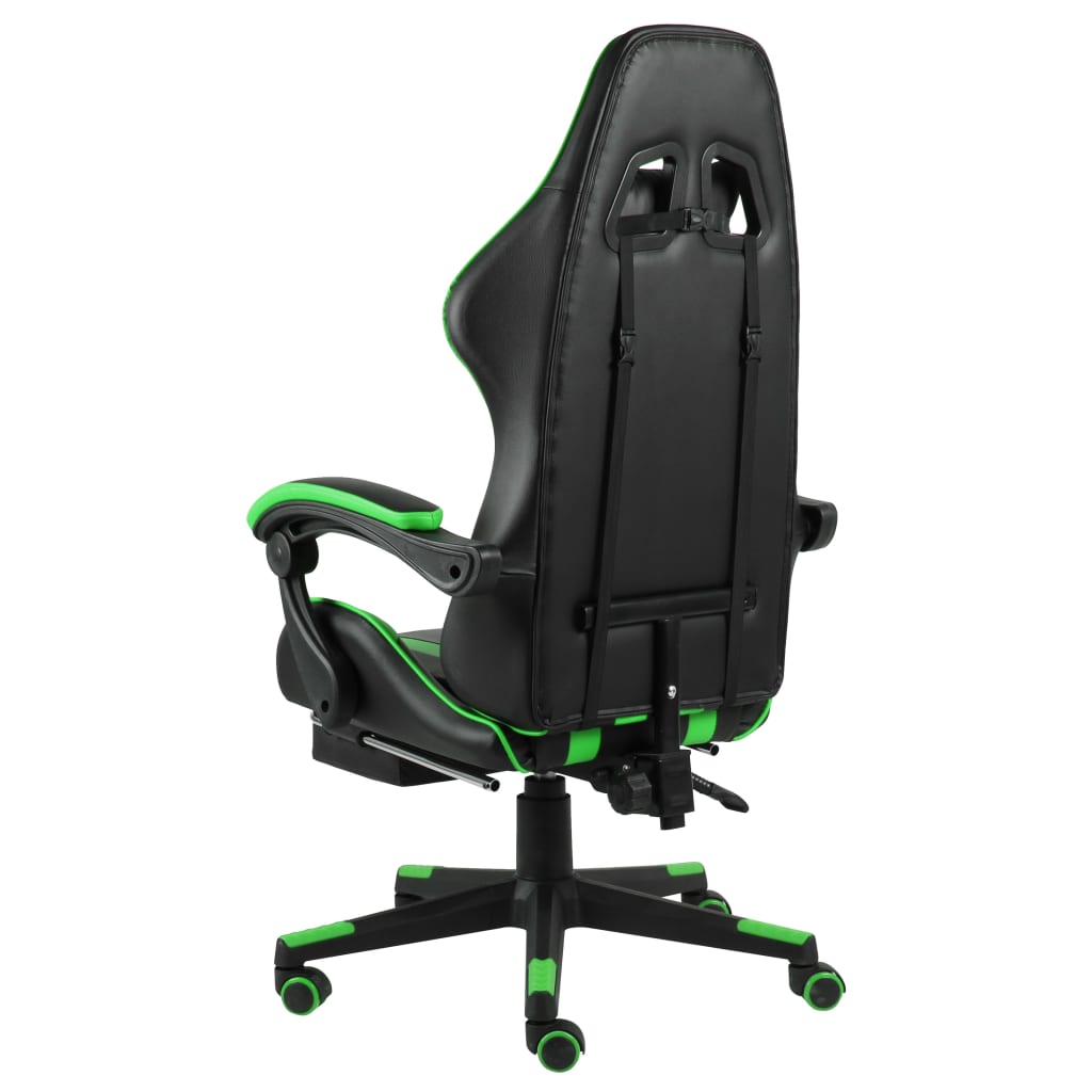 vidaXL Žaidimų kėdė su pakoja, juodos ir žalios spalvos, dirbtinė oda