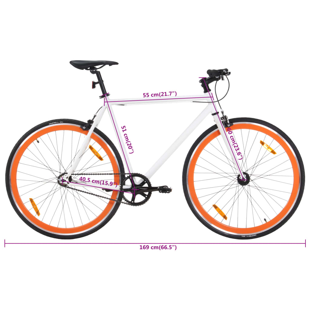 vidaXL Fiksuotos pavaros dviratis, baltas ir oranžinis, 700c, 51cm