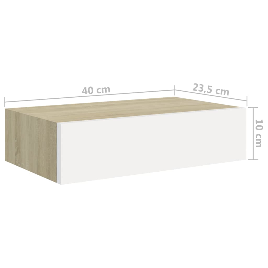 vidaXL Sieninė lentyna su stalčiumi, ąžuolo/balta, 40x23,5x10cm, MDF