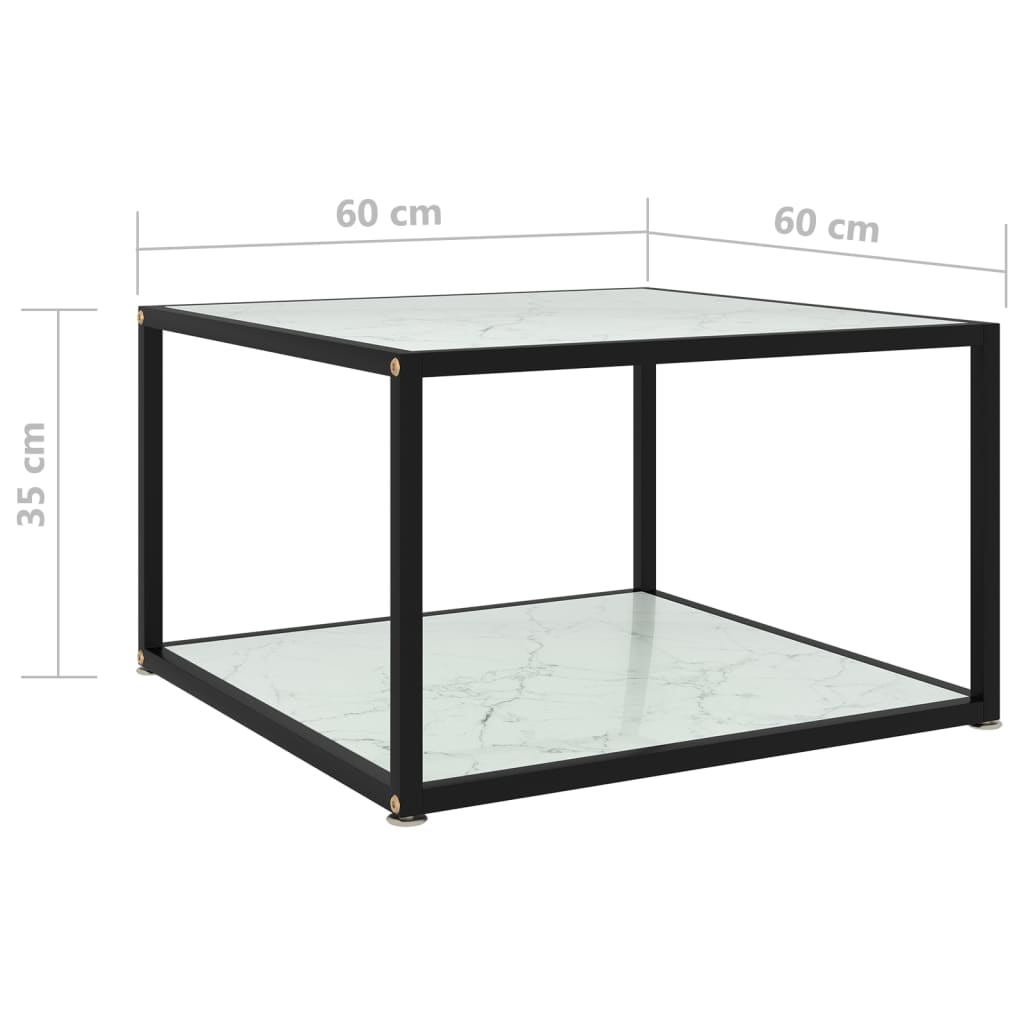 vidaXL Kavos staliukas, baltas, 60x60x35cm, grūdintas stiklas