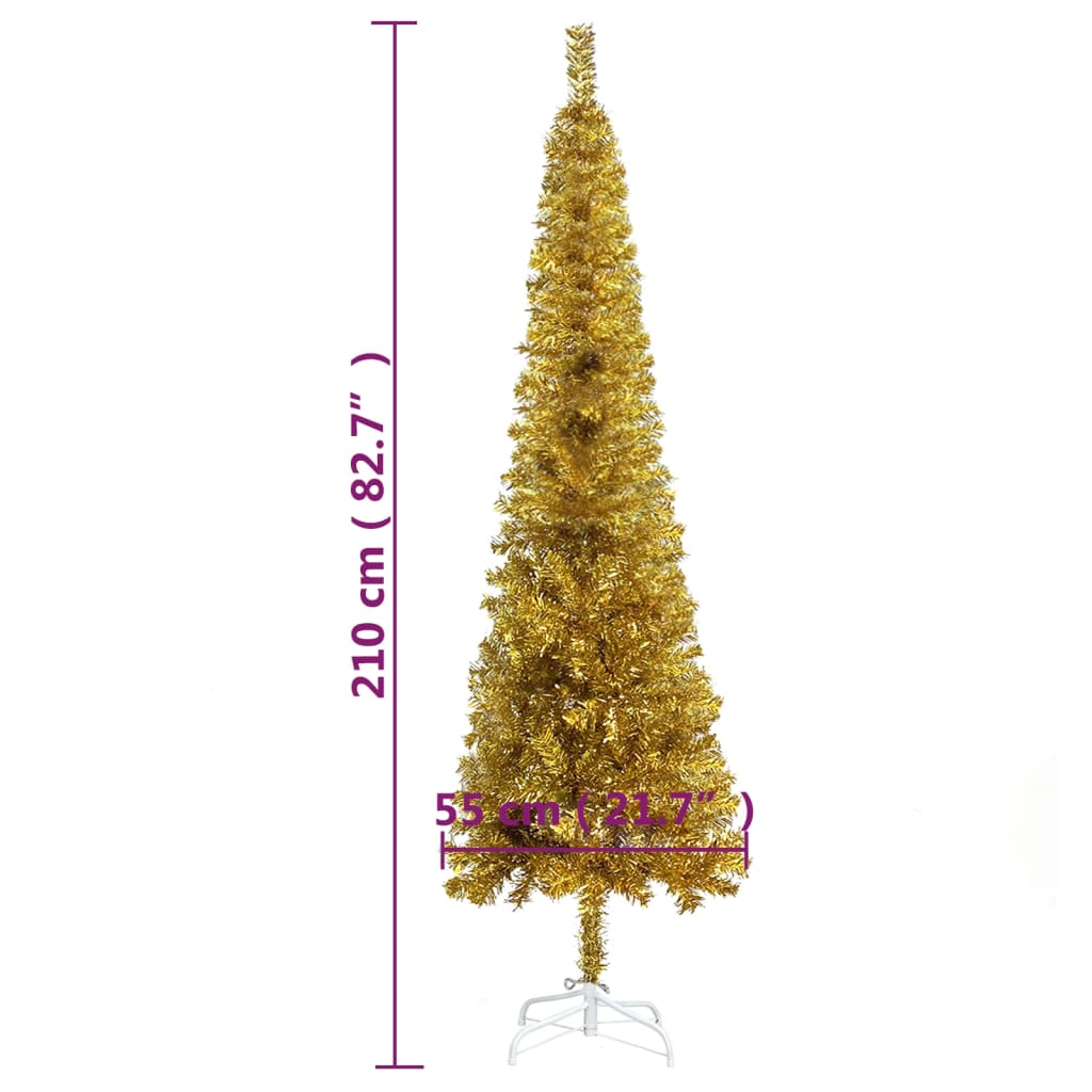 vidaXL Siauria Kalėdų eglutė, auksinės spalvos, 210cm
