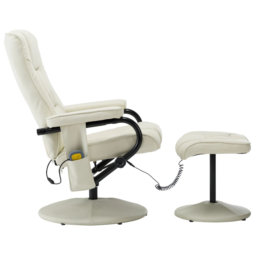 vidaXL Masažinis krėslas su pakoja, kreminės spalvos, dirbtinė oda