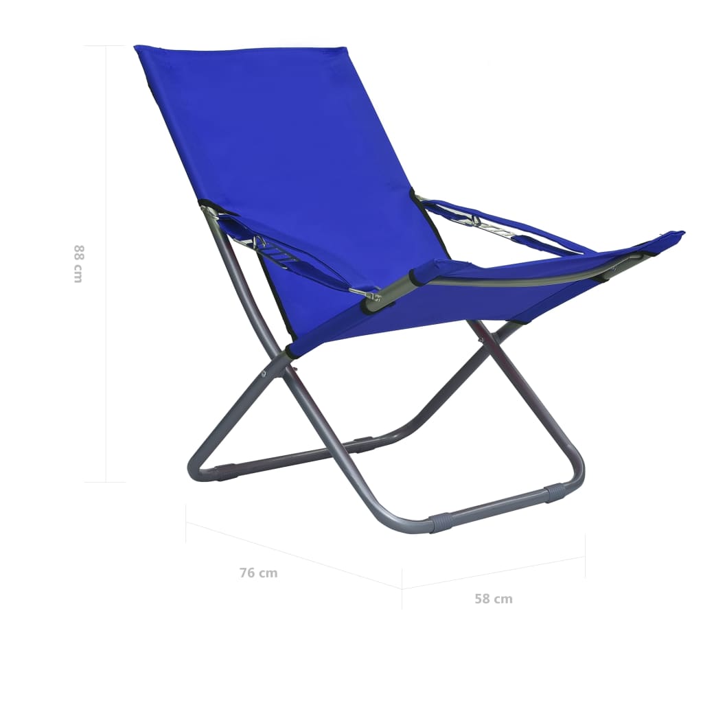 vidaXL Sulankstomos paplūdimio kėdės, 2vnt., mėlynos spalvos, audinys