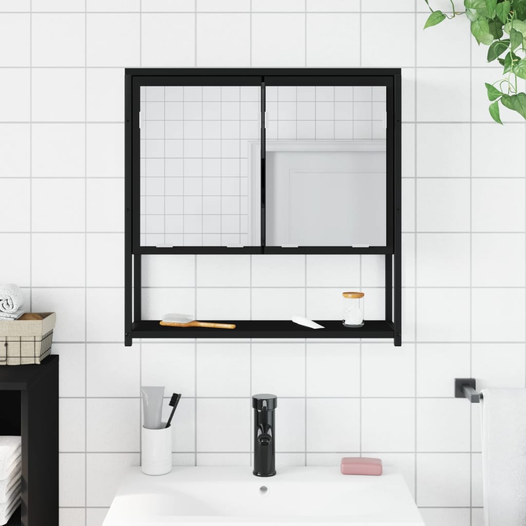vidaXL Veidrodinė vonios spintelė, juoda, 60x16x60cm, apdirbta mediena