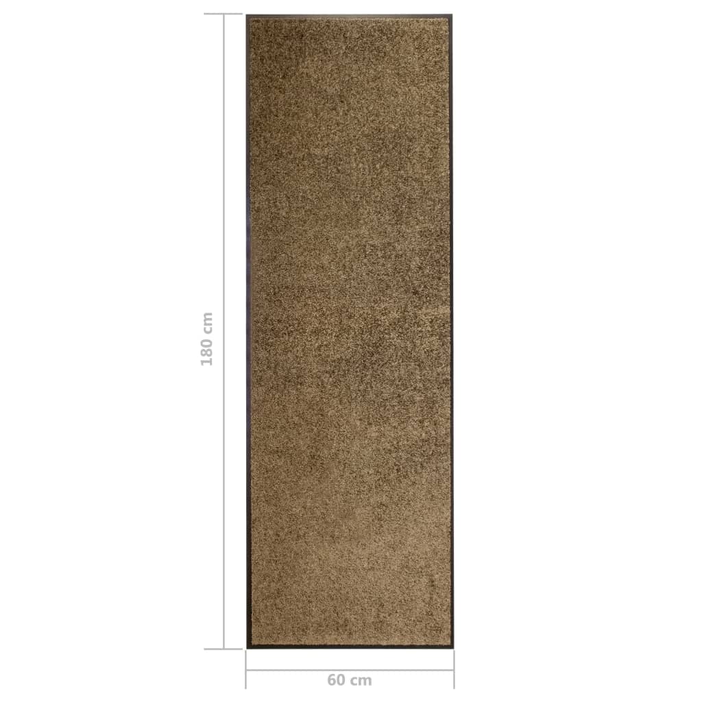 vidaXL Durų kilimėlis, rudos spalvos, 60x180cm, plaunamas