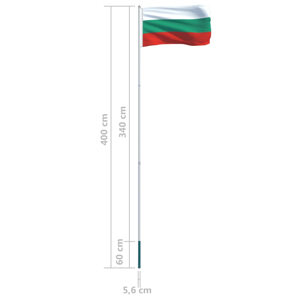 vidaXL Bulgarijos vėliava su stiebu, aliuminis, 4m