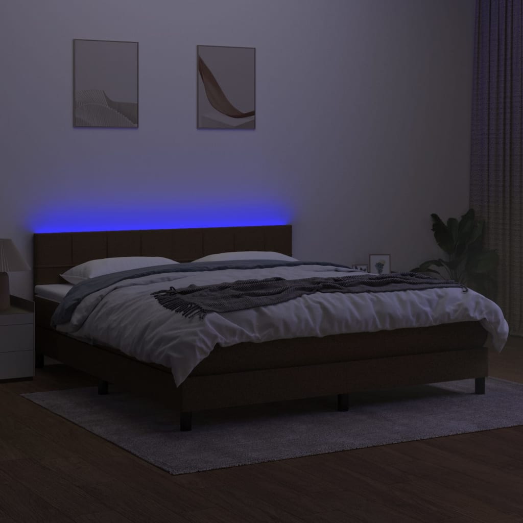 vidaXL Lova su spyruoklėmis/čiužiniu/LED, ruda, 180x200 cm, audinys