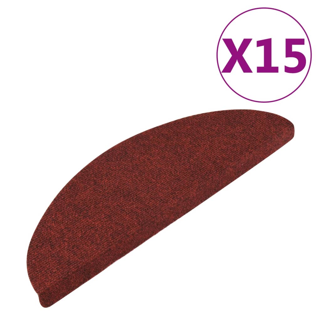 vidaXL Lipnūs laiptų kilimėliai, 15vnt., raudonos spalvos, 56x17x3 cm
