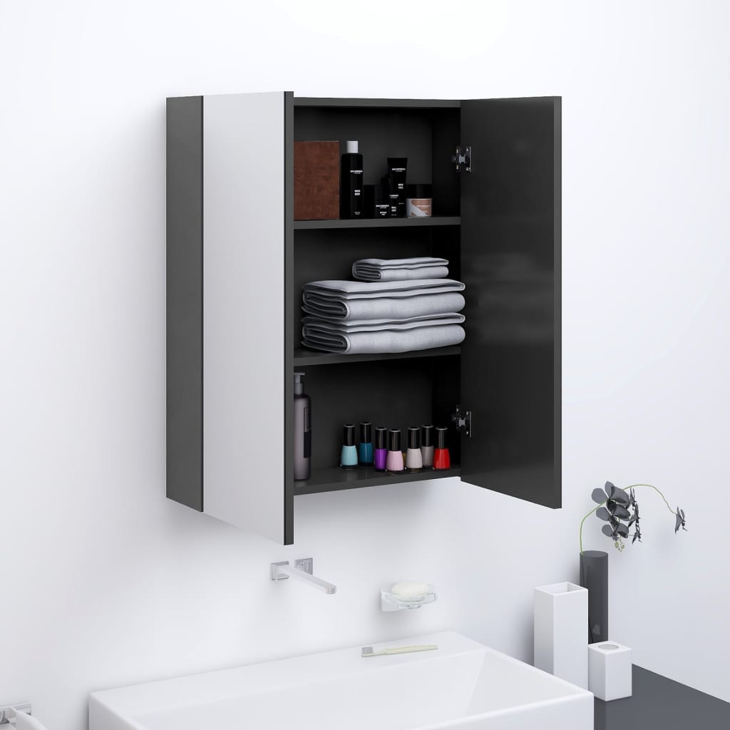 vidaXL Veidrodinė vonios spintelė, pilkos spalvos, 60x15x75cm, MDF