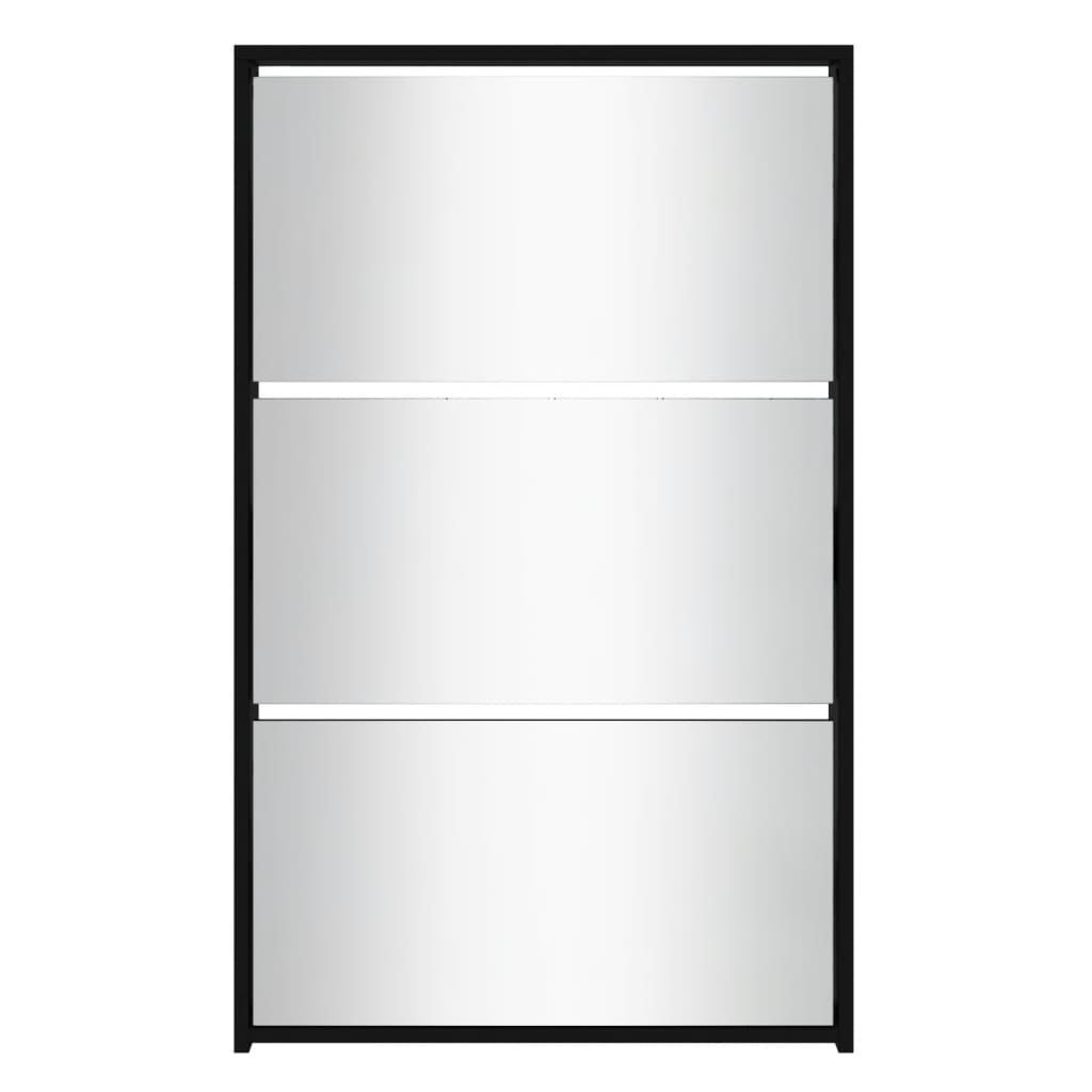 vidaXL Batų spintelė su veidrodžiu, 3 aukštų, juoda, 63x17x102,5cm