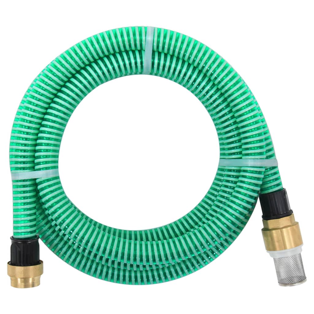 vidaXL Siurbimo žarna su žalvarinėmis jungtimis, žalia, 1,1", 5m, PVC