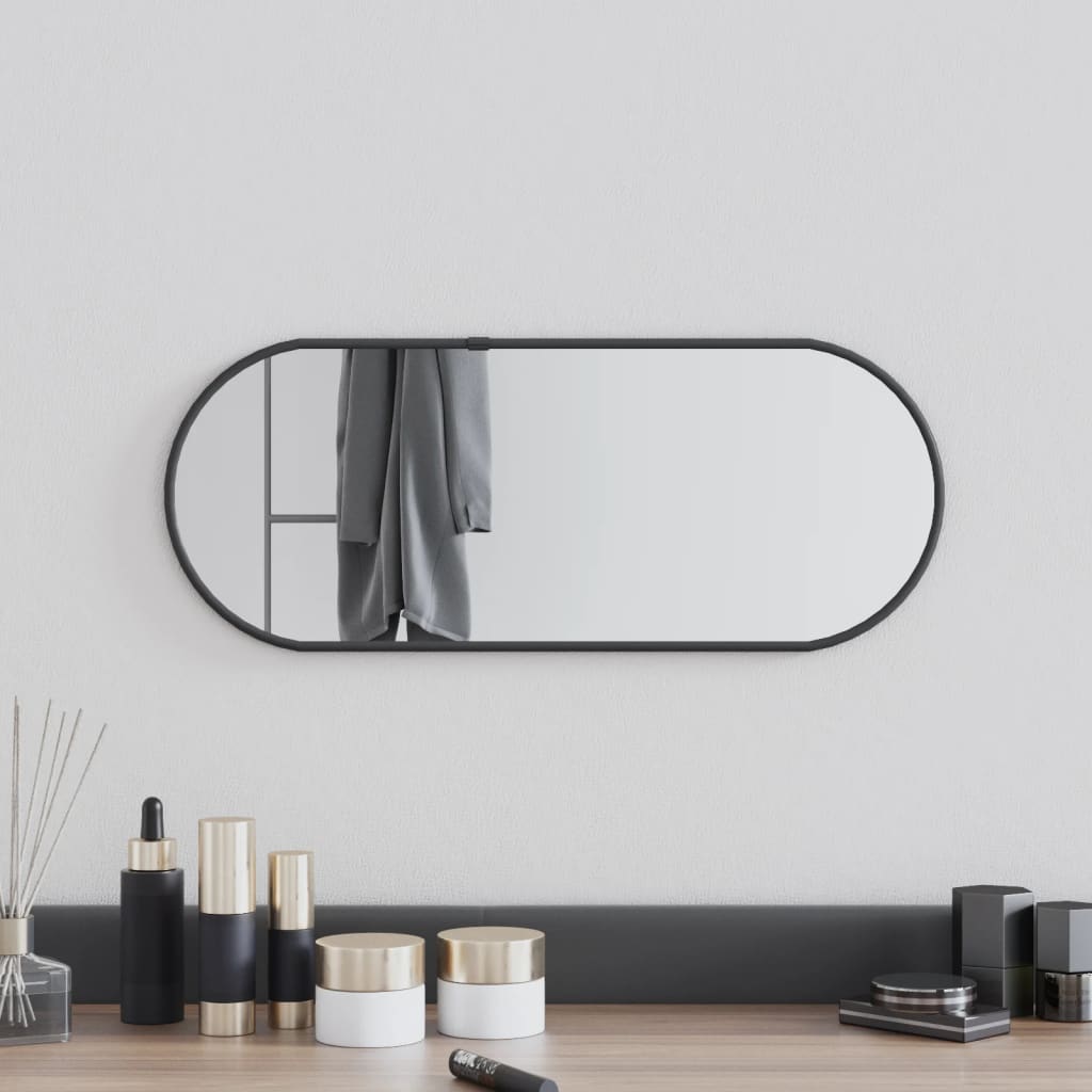 vidaXL Sieninis veidrodis, juodos spalvos, 50x20cm, ovalo formos