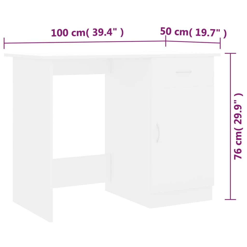 vidaXL Rašomasis stalas, baltos spalvos, 100x50x76cm, MDP