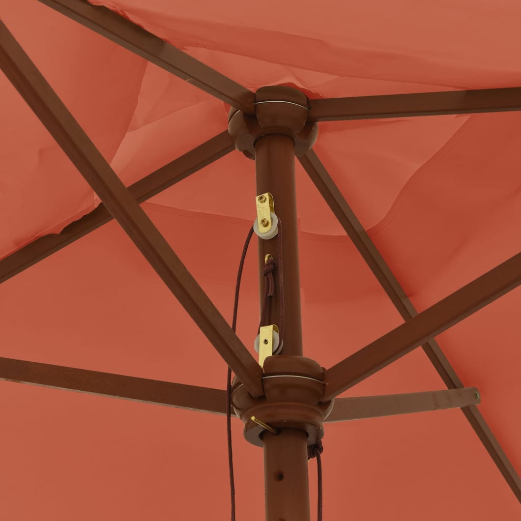 vidaXL Sodo skėtis su mediniu stulpu, terakota spalvos, 198x198x231cm