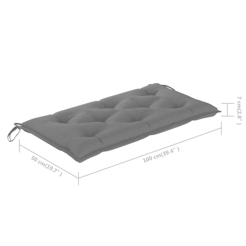 vidaXL Sodo suoliukas su pilka pagalvėle, 112cm, tikmedžio masyvas