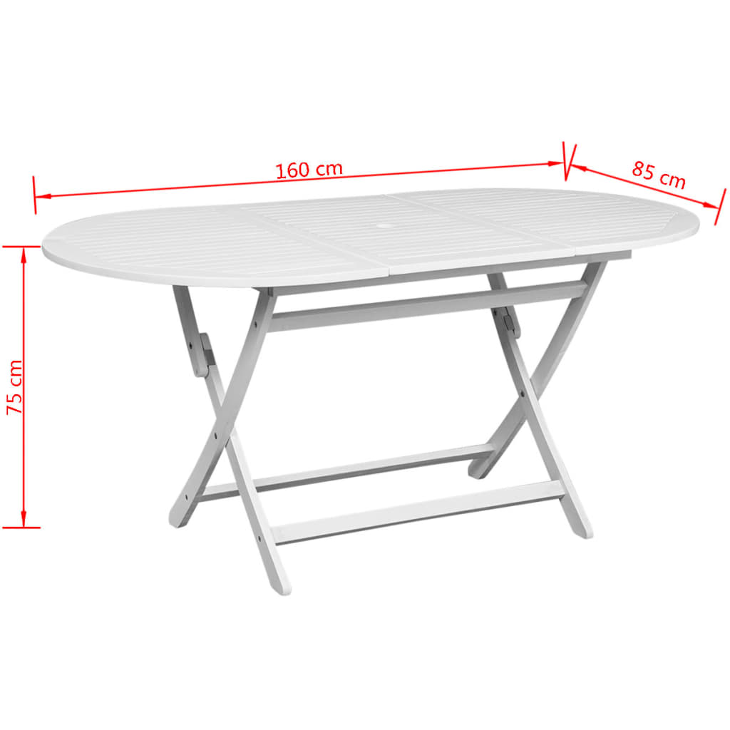 vidaXL Sodo stalas, 160x85x75cm, baltos sp., akacijos med. masyvas