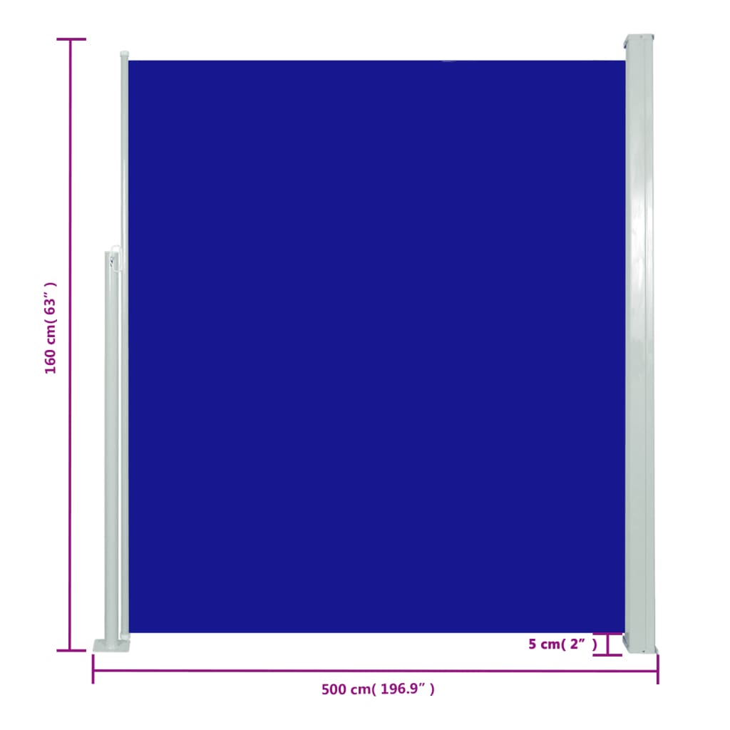 vidaXL Ištraukiama šoninė pertvara, mėlyna, 160x500cm
