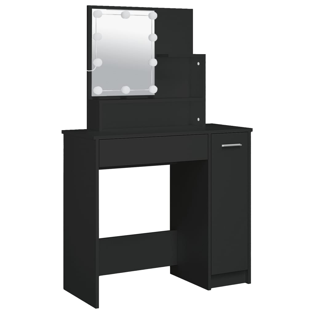 vidaXL Kosmetinis staliukas su LED, juodas, 86,5x35x136cm