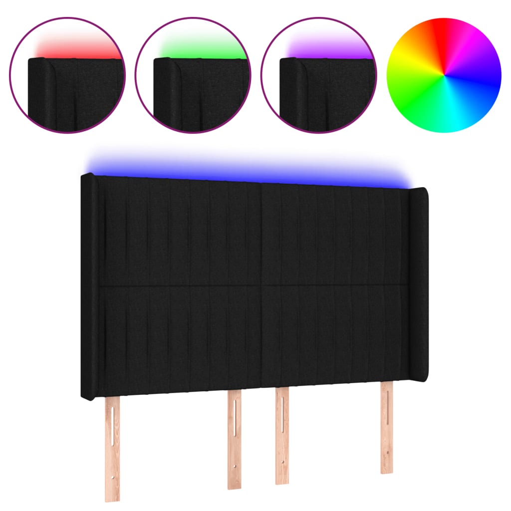 vidaXL Galvūgalis su LED, juodos spalvos, 147x16x118/128cm, audinys