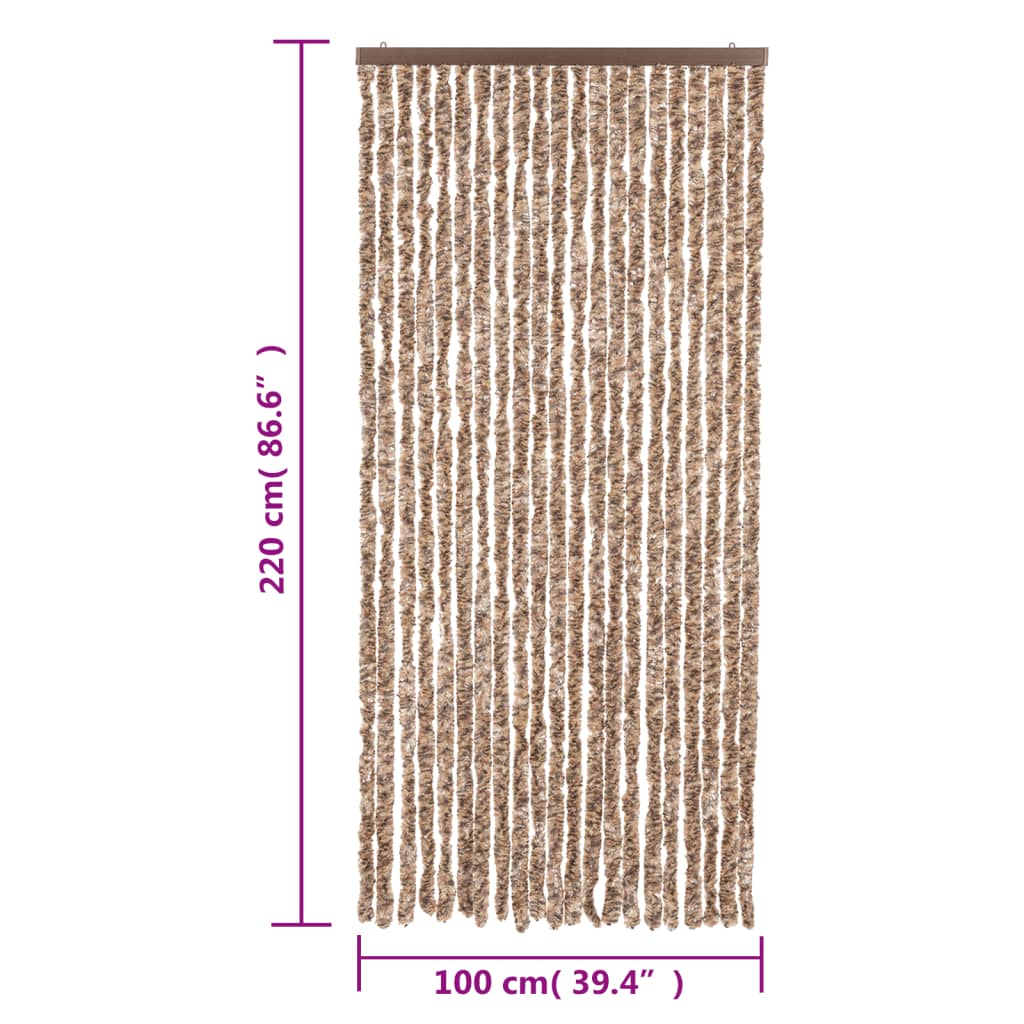 vidaXL Užuolaida nuo musių, smėlio ir tamsiai ruda, 100x220cm, šenilis