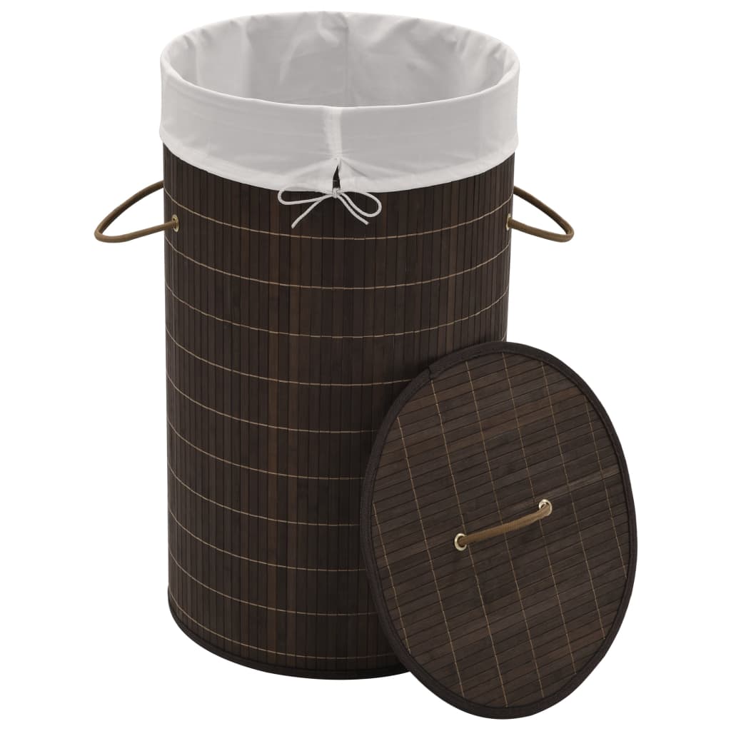 vidaXL Skalbinių krepšys, tamsiai ruda spalva, bambukas, apvalus