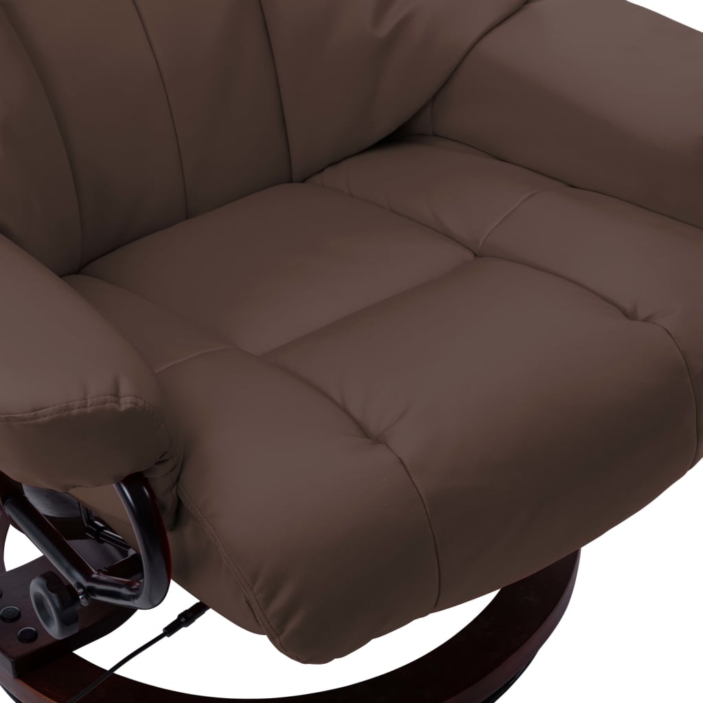 vidaXL Atlošiamas masažinis krėslas, rudas, dirbtinė oda ir mediena