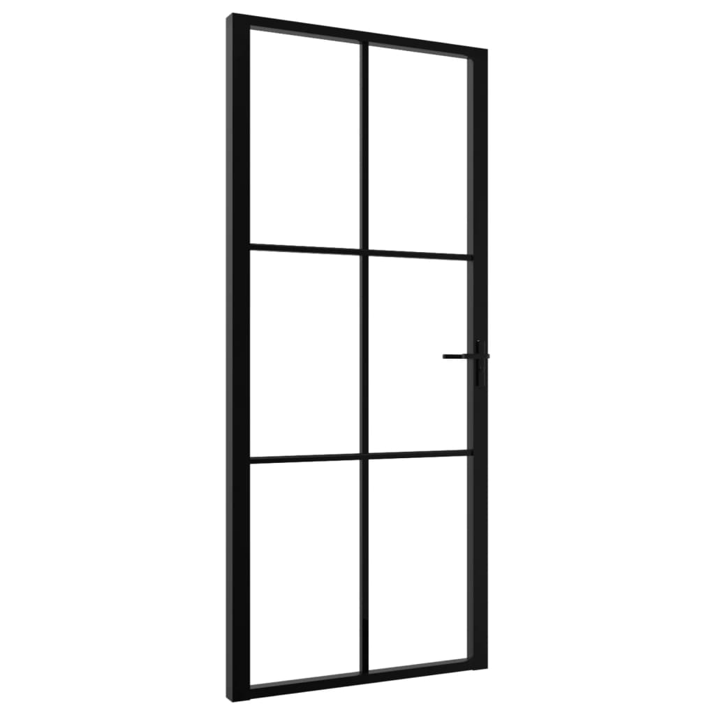 vidaXL Vidaus durys, juodos, 93x201,5cm, ESG stiklas ir aliuminis